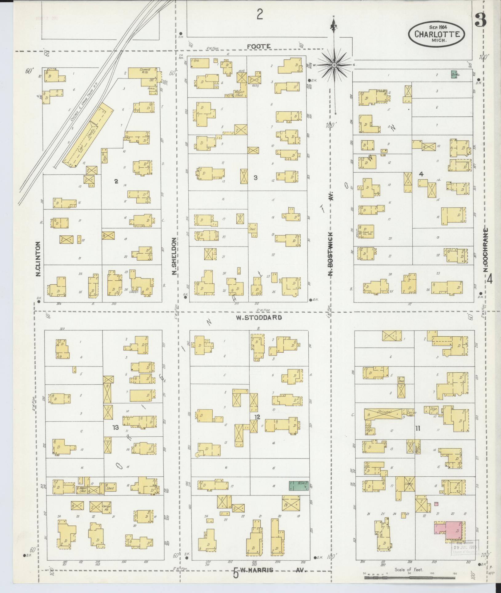 Sanborn Fire Insurance Map from Charlotte, Eaton County, Michigan (1904), Sheet #0003 - Complete Map Set gallery image, historic Sanborn map, vintage wall art, Michigan Michigan