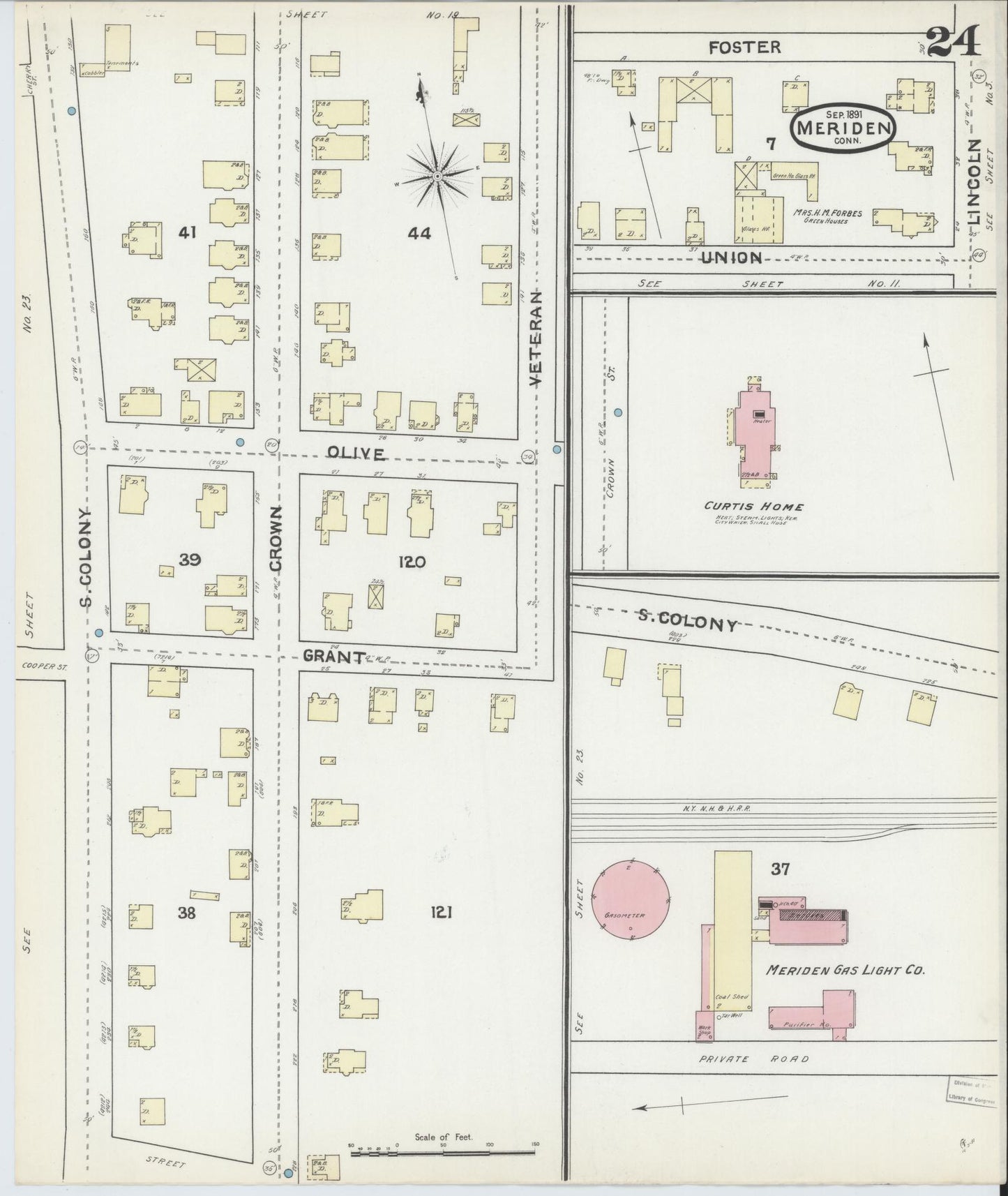 Sanborn Fire Insurance Map from Meriden, New Haven County, Connecticut (1891), Sheet #0024 - Complete Map Set gallery image, historic Sanborn map, vintage wall art, Connecticut Connecticut