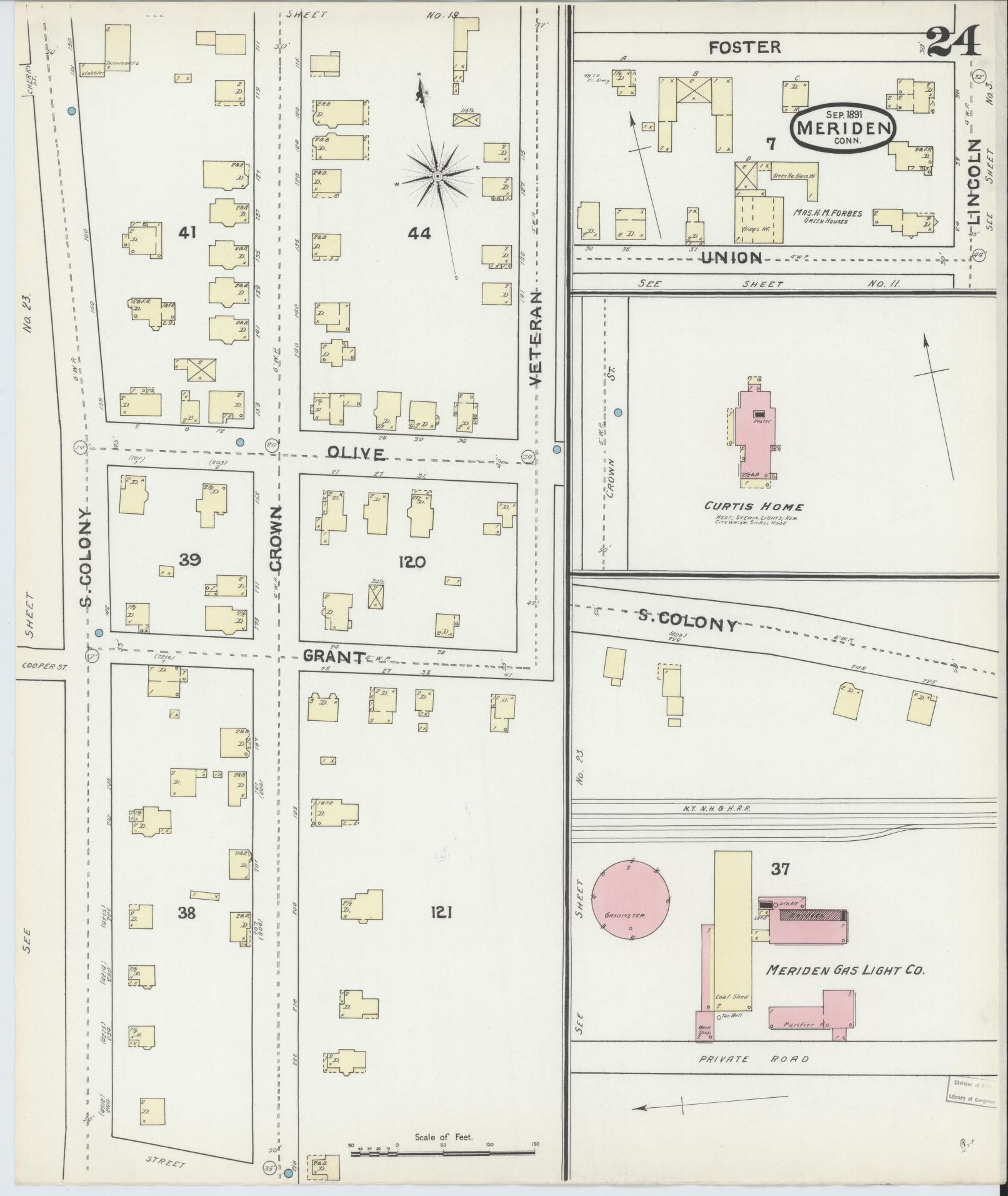 Sanborn Fire Insurance Map from Meriden, New Haven County, Connecticut (1891), Sheet #0024 - Complete Map Set gallery image, historic Sanborn map, vintage wall art, Connecticut Connecticut