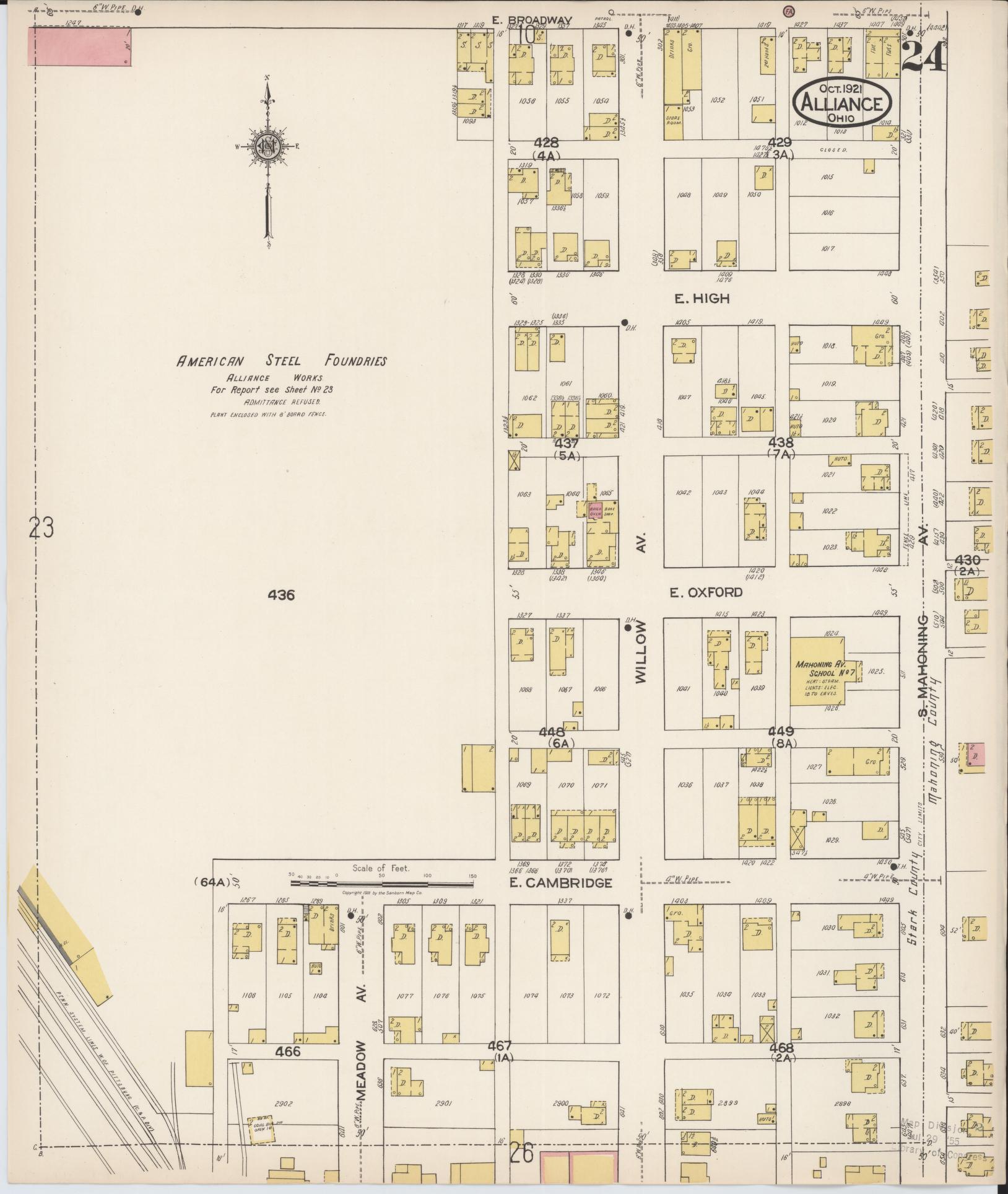 Sanborn Fire Insurance Map from Alliance, Stark County, Ohio (1921), Sheet #0024 - Complete Map Set gallery image, historic Sanborn map, vintage wall art, Ohio Ohio