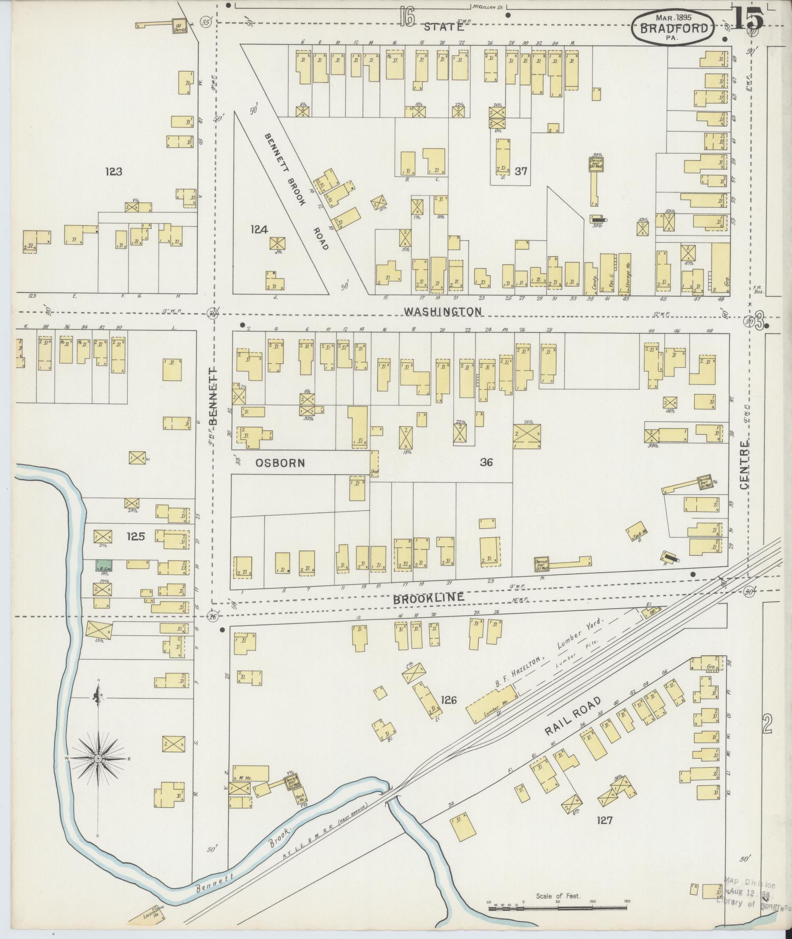 Sanborn Fire Insurance Map from Bradford, McKean County, Pennsylvania (1895), Sheet #0015 - Historic Sanborn Fire Insurance Map Print, vintage old map wall art, antique decor, genealogy gift, Pennsylvania Pennsylvania map