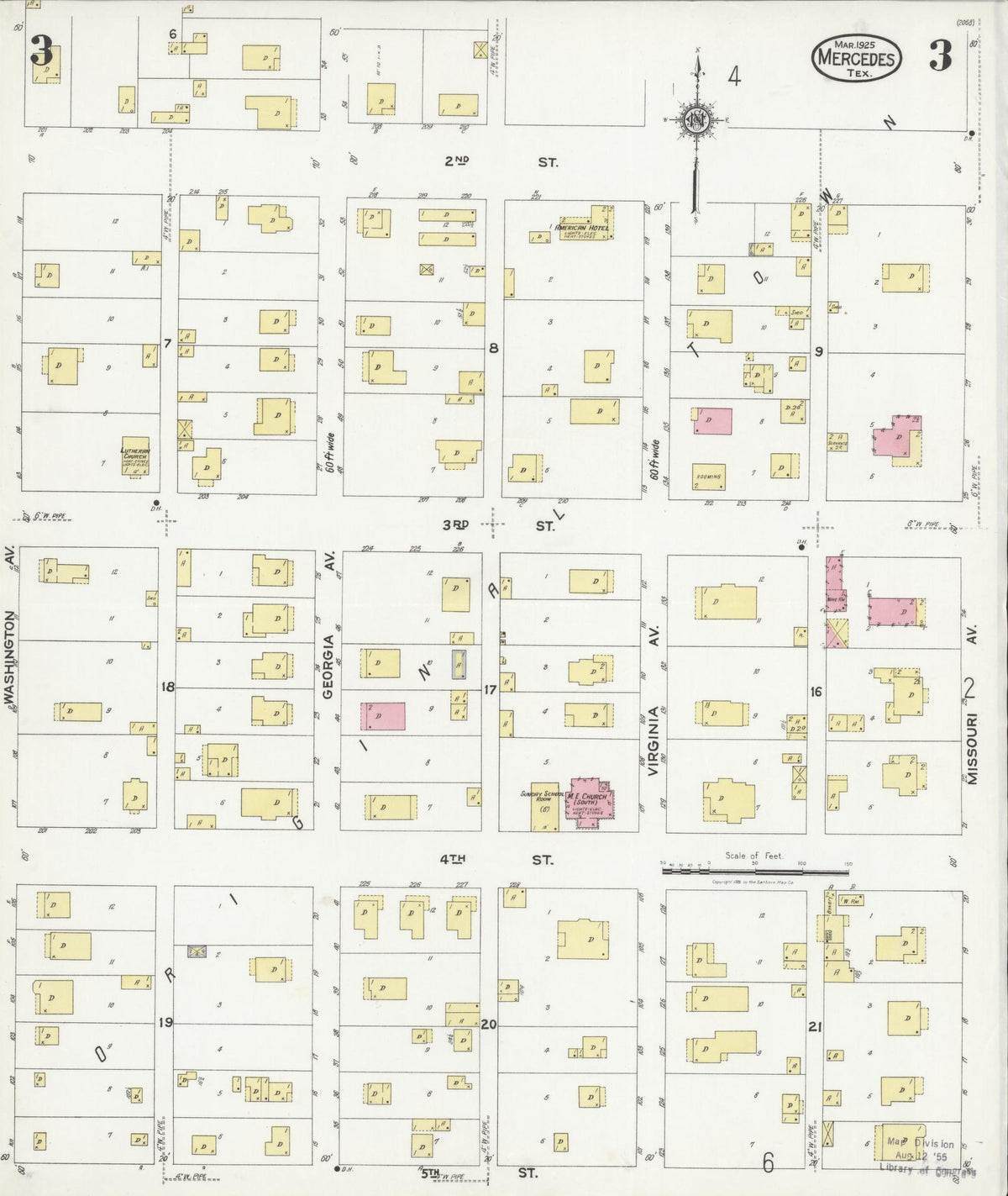 Sanborn Fire Insurance Map from Mercedes, Hidalgo County, Texas (1925), Sheet #0003 - Historic Sanborn Fire Insurance Map Print, vintage old map wall art, antique decor, genealogy gift, Texas Texas map