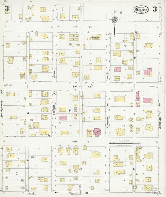 Sanborn Fire Insurance Map from Mercedes, Hidalgo County, Texas (1925), Sheet #0003 - Historic Sanborn Fire Insurance Map Print, vintage old map wall art, antique decor, genealogy gift, Texas Texas map