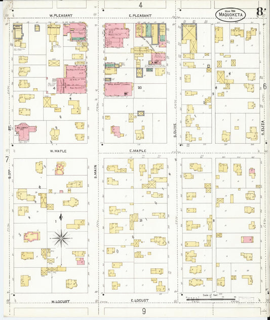 Sanborn Fire Insurance Map from Maquoketa, Jackson County, Iowa (1906), Sheet #0008 - Historic Sanborn Fire Insurance Map Print, vintage old map wall art