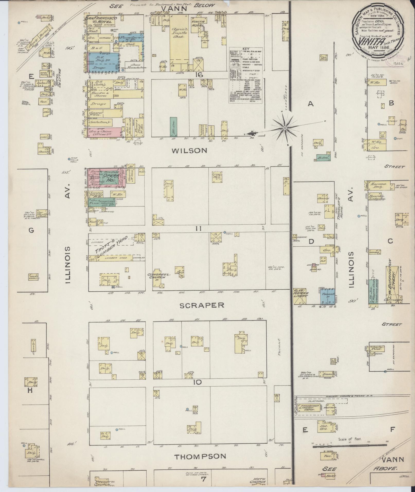 Sanborn Fire Insurance Map from Vinita, Craig County, Oklahoma (1886), Sheet #0001 - Historic Sanborn Fire Insurance Map Print, vintage old map wall art, antique decor, genealogy gift, Oklahoma Oklahoma map