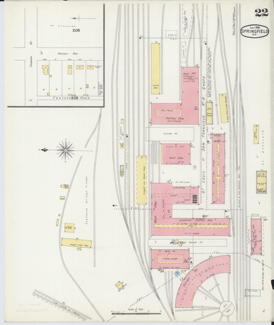 Sanborn Fire Insurance Map from Springfield, Greene County, Missouri (1896), Sheet #0022 - Historic Sanborn Fire Insurance Map Print, vintage old map wall art, antique decor, genealogy gift, Missouri Missouri map