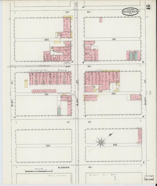 Sanborn Fire Insurance Map from Bessemer, Jefferson County, Alabama (1895), Sheet #0002 - Historic Sanborn Fire Insurance Map Print, vintage old map wall art, antique decor, genealogy gift, Alabama Alabama map