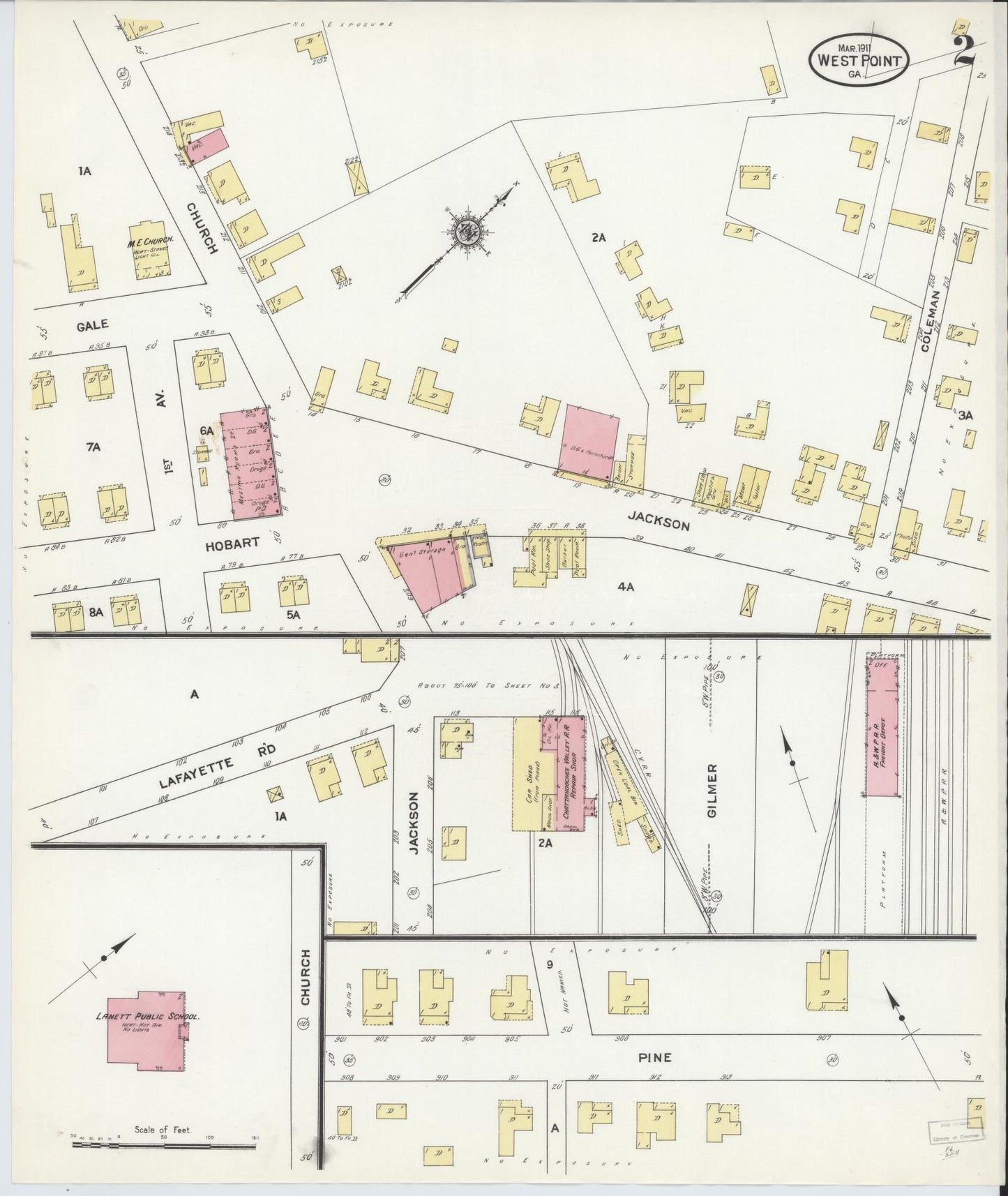 Sanborn Fire Insurance Map from West Point, Troup County, Georgia (1911), Sheet #0002 - Complete Map Set gallery image, historic Sanborn map, vintage wall art, Georgia Georgia