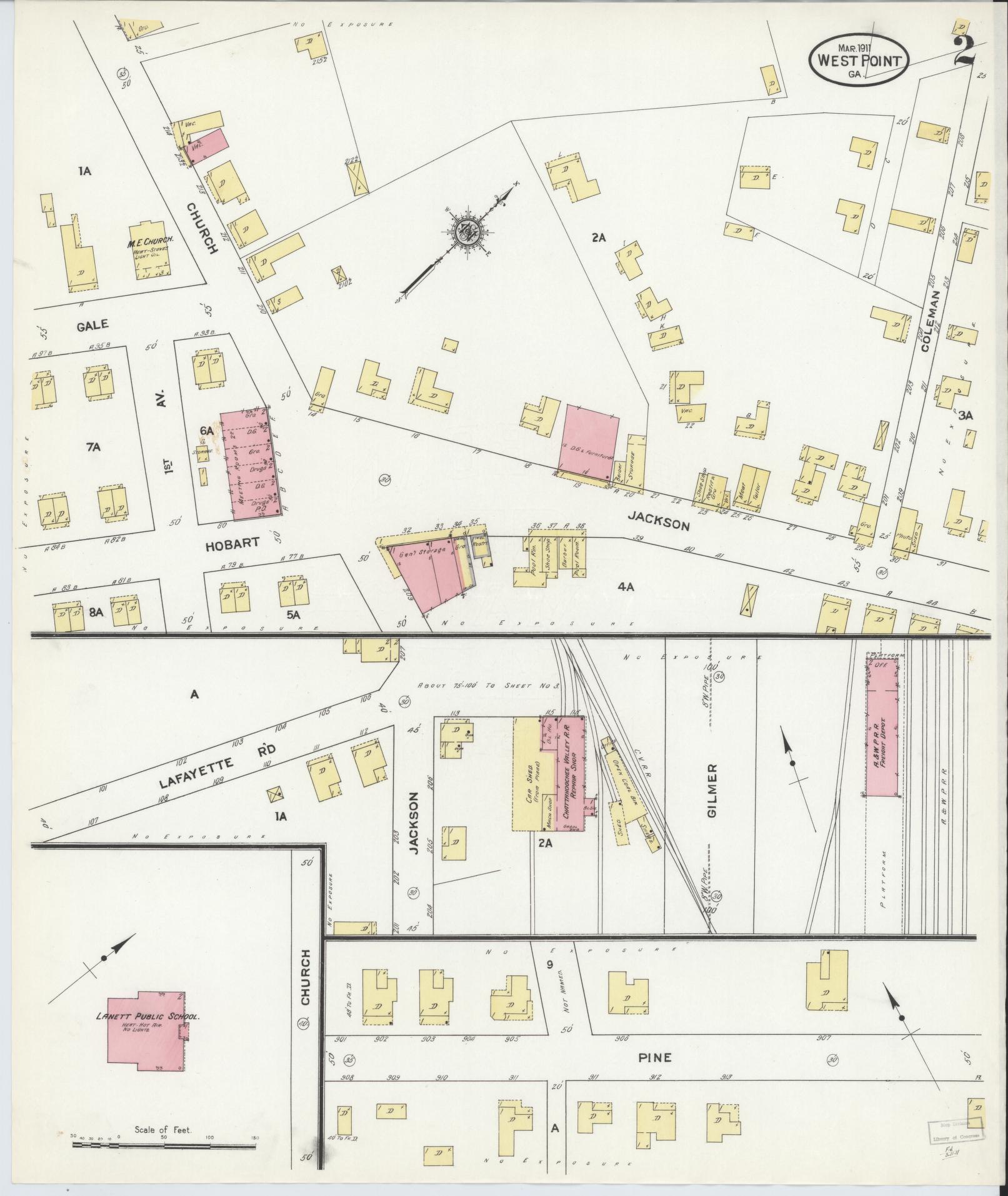 Sanborn Fire Insurance Map from West Point, Troup County, Georgia (1911), Sheet #0002 - Complete Map Set gallery image, historic Sanborn map, vintage wall art, Georgia Georgia
