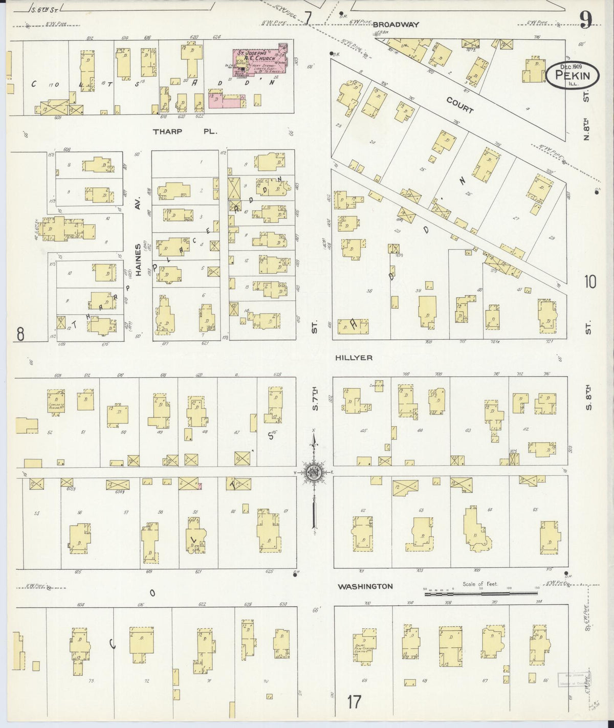 Sanborn Fire Insurance Map from Pekin, Tazewell County, Illinois (1909), Sheet #0009 - Historic Sanborn Fire Insurance Map Print, vintage old map wall art, antique decor, genealogy gift, Illinois Illinois map