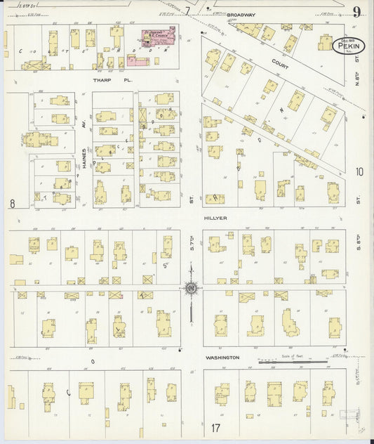 Sanborn Fire Insurance Map from Pekin, Tazewell County, Illinois (1909), Sheet #0009 - Historic Sanborn Fire Insurance Map Print, vintage old map wall art, antique decor, genealogy gift, Illinois Illinois map