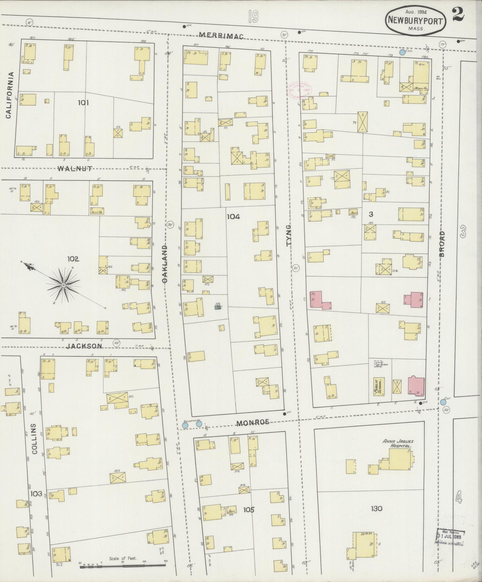 Sanborn Fire Insurance Map from Newburyport, Essex County, Massachusetts (1894), Sheet #0002 - Historic Sanborn Fire Insurance Map Print, vintage old map wall art, antique decor, genealogy gift, Massachusetts Massachusetts map