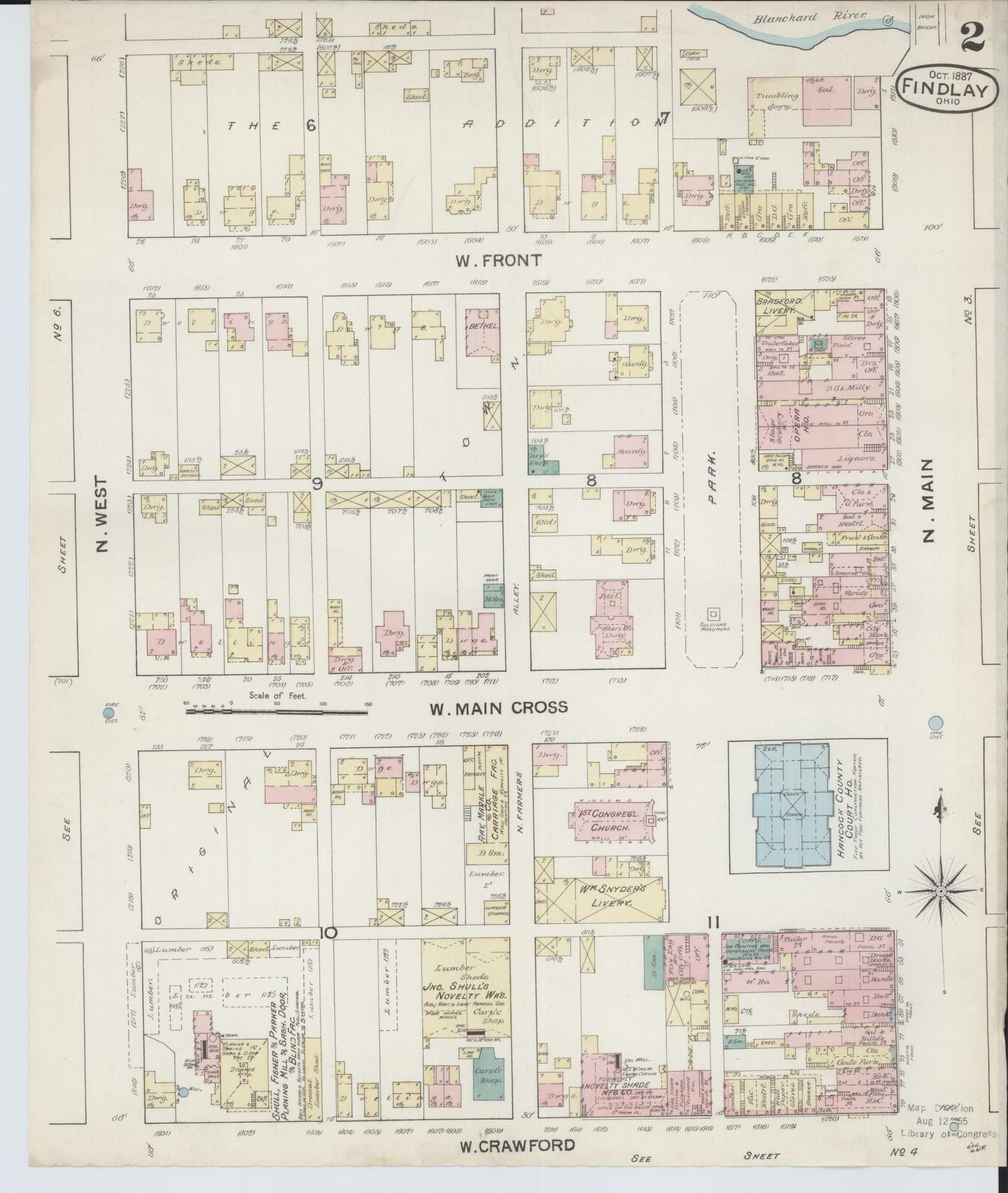 Sanborn Fire Insurance Map from Findlay, Hancock County, Ohio (1887), Sheet #0002 - Historic Sanborn Fire Insurance Map Print, vintage old map wall art, antique decor, genealogy gift, Ohio Ohio map
