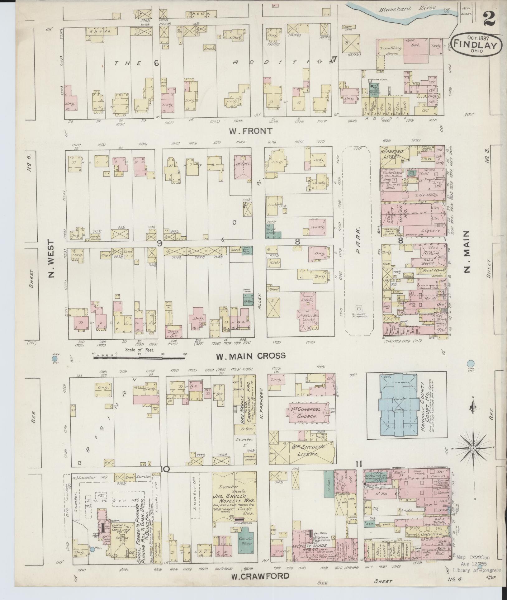 Sanborn Fire Insurance Map from Findlay, Hancock County, Ohio (1887), Sheet #0002 - Historic Sanborn Fire Insurance Map Print, vintage old map wall art, antique decor, genealogy gift, Ohio Ohio map