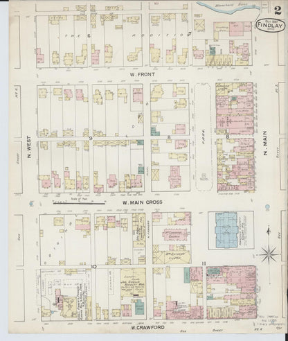 Sanborn Fire Insurance Map from Findlay, Hancock County, Ohio (1887), Sheet #0002 - Historic Sanborn Fire Insurance Map Print, vintage old map wall art, antique decor, genealogy gift, Ohio Ohio map