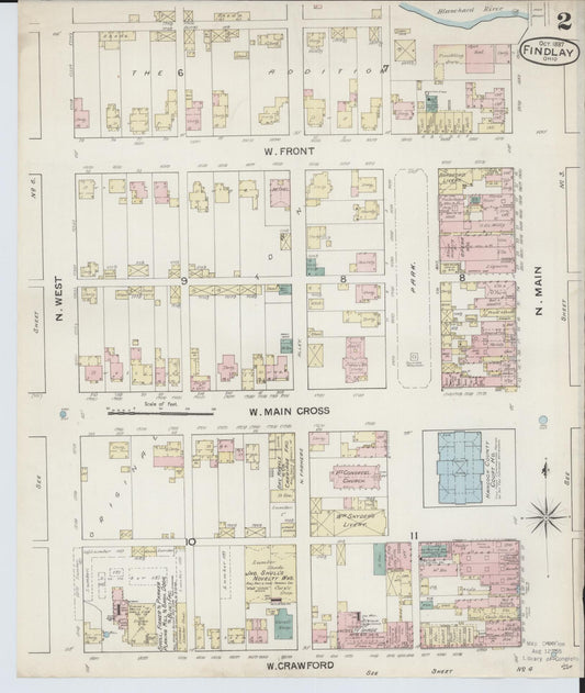 Sanborn Fire Insurance Map from Findlay, Hancock County, Ohio (1887), Sheet #0002 - Historic Sanborn Fire Insurance Map Print, vintage old map wall art, antique decor, genealogy gift, Ohio Ohio map