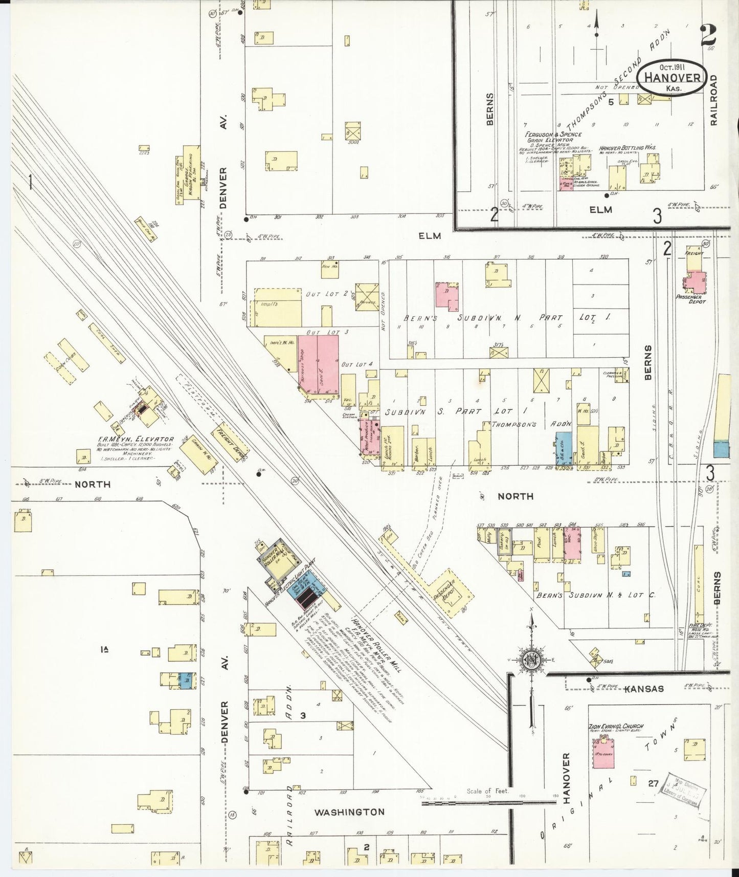 Sanborn Fire Insurance Map from Hanover, Washington County, Kansas (1911), Sheet #0002 - Complete Map Set gallery image, historic Sanborn map, vintage wall art, Kansas Kansas