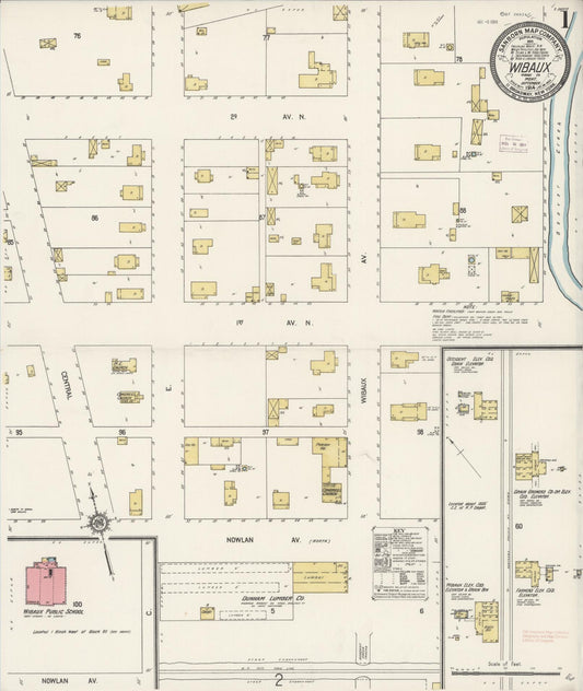Sanborn Fire Insurance Map from Wibaux, Wibaux County, Montana (1914), Sheet #0001 - Complete Map Set gallery image, historic Sanborn map, vintage wall art, Montana Montana