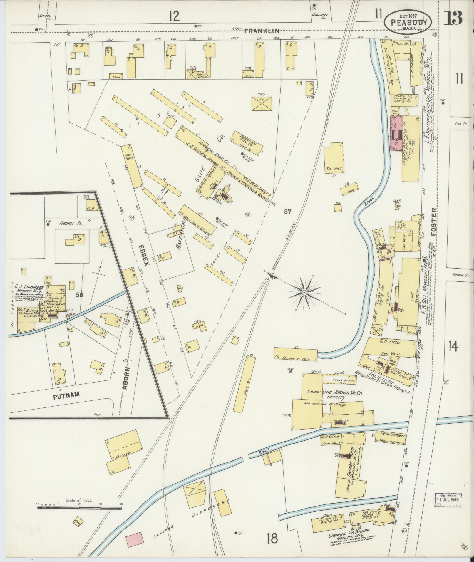 Sanborn Fire Insurance Map from Peabody, Essex County, Massachusetts (1897), Sheet #0013 - Complete Map Set gallery image, historic Sanborn map, vintage wall art, Massachusetts Massachusetts