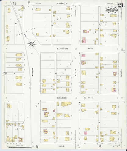 Sanborn Fire Insurance Map from Mankato, Blue Earth County, Minnesota (1908), Sheet #0021 - Complete Map Set gallery image, historic Sanborn map, vintage wall art, Minnesota Minnesota