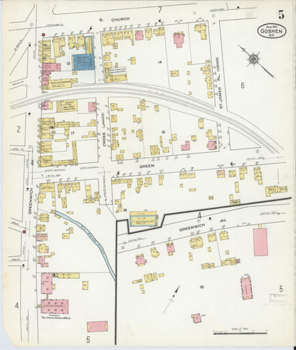 Sanborn Fire Insurance Map from Goshen, Orange County, New York (1915), Sheet #0005 - Complete Map Set gallery image, historic Sanborn map, vintage wall art, New York New York