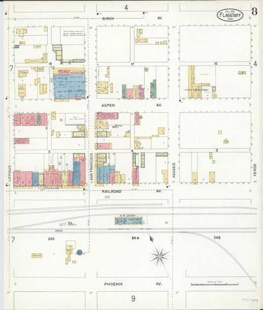 Sanborn Fire Insurance Map from Flagstaff, Coconino County, Arizona (1901), Sheet #0008 - Historic Sanborn Fire Insurance Map Print, vintage old map wall art, antique decor, genealogy gift, Arizona Arizona map