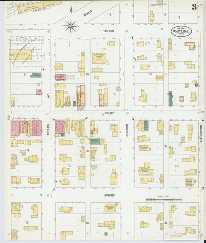Sanborn Fire Insurance Map from Whitehall, Muskegon County, Michigan (1902), Sheet #0003 - Historic Sanborn Fire Insurance Map Print, vintage old map wall art, antique decor, genealogy gift, Michigan Michigan map