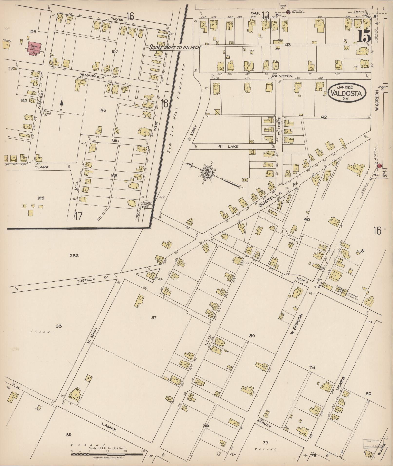 Sanborn Fire Insurance Map from Valdosta, Lowndes County, Georgia (1922), Sheet #0015 - Complete Map Set gallery image, historic Sanborn map, vintage wall art, Georgia Georgia