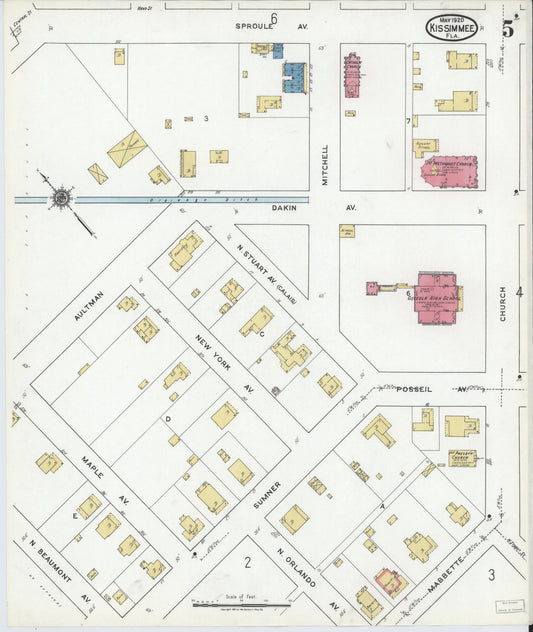 Sanborn Fire Insurance Map from Kissimmee, Osceola County, Florida (1920), Sheet #0005 - Historic Sanborn Fire Insurance Map Print, vintage old map wall art, antique decor, genealogy gift, Florida Florida map
