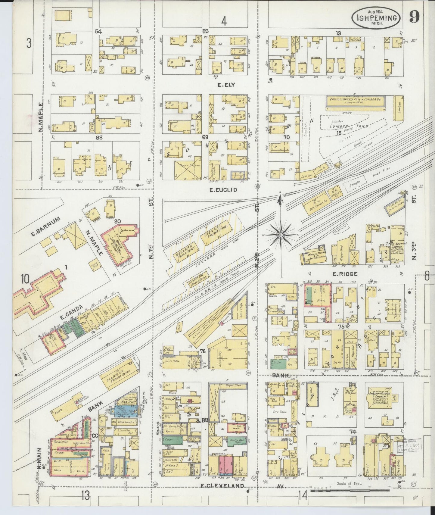 Sanborn Fire Insurance Map from Ishpeming, Marquette County, Michigan (1904), Sheet #0009 - Historic Sanborn Fire Insurance Map Print, vintage old map wall art, antique decor, genealogy gift, Michigan Michigan map