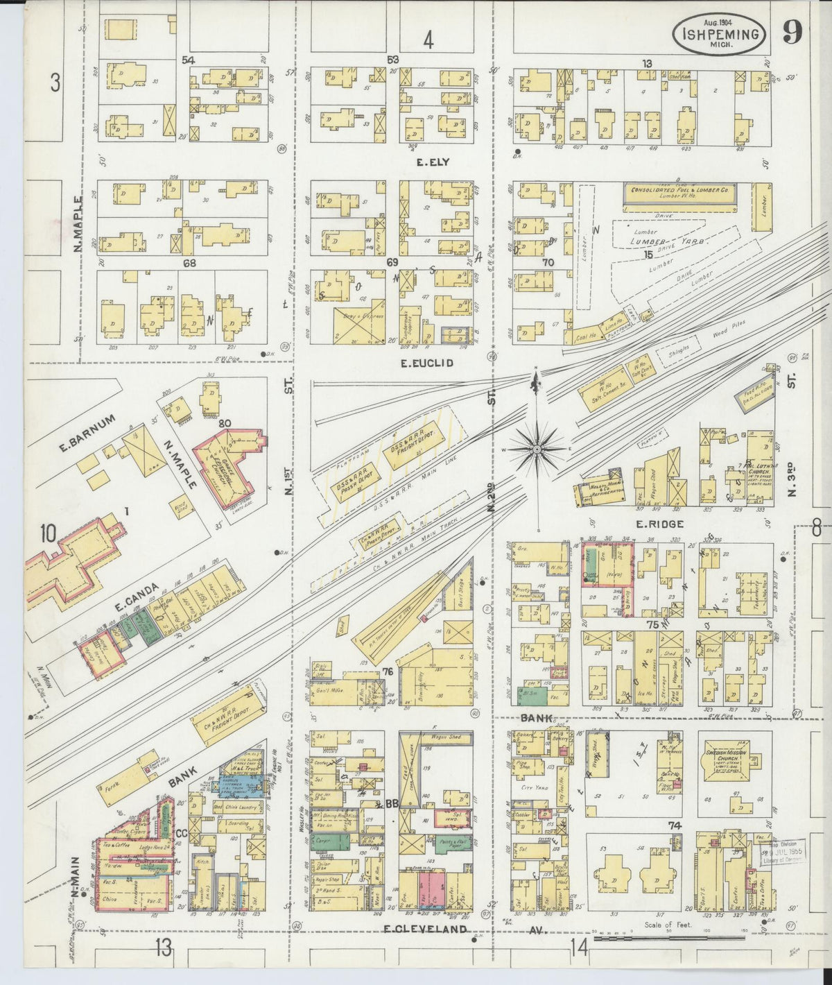 Sanborn Fire Insurance Map from Ishpeming, Marquette County, Michigan (1904), Sheet #0009 - Historic Sanborn Fire Insurance Map Print, vintage old map wall art, antique decor, genealogy gift, Michigan Michigan map