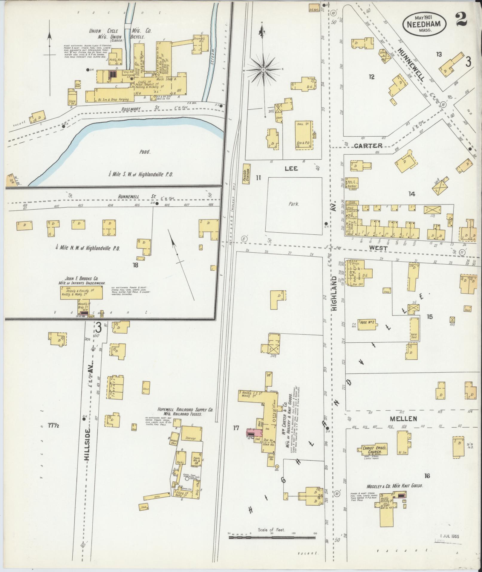 Sanborn Fire Insurance Map from Needham, Norfolk County, Massachusetts (1901), Sheet #0002 - Complete Map Set gallery image, historic Sanborn map, vintage wall art, Massachusetts Massachusetts