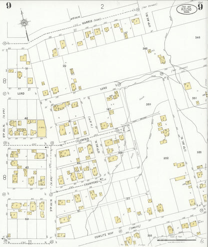 Sanborn Fire Insurance Map from Kelso, Cowlitz County, Washington (1927), Sheet #0009 - Complete Map Set gallery image, historic Sanborn map, vintage wall art, Washington Washington