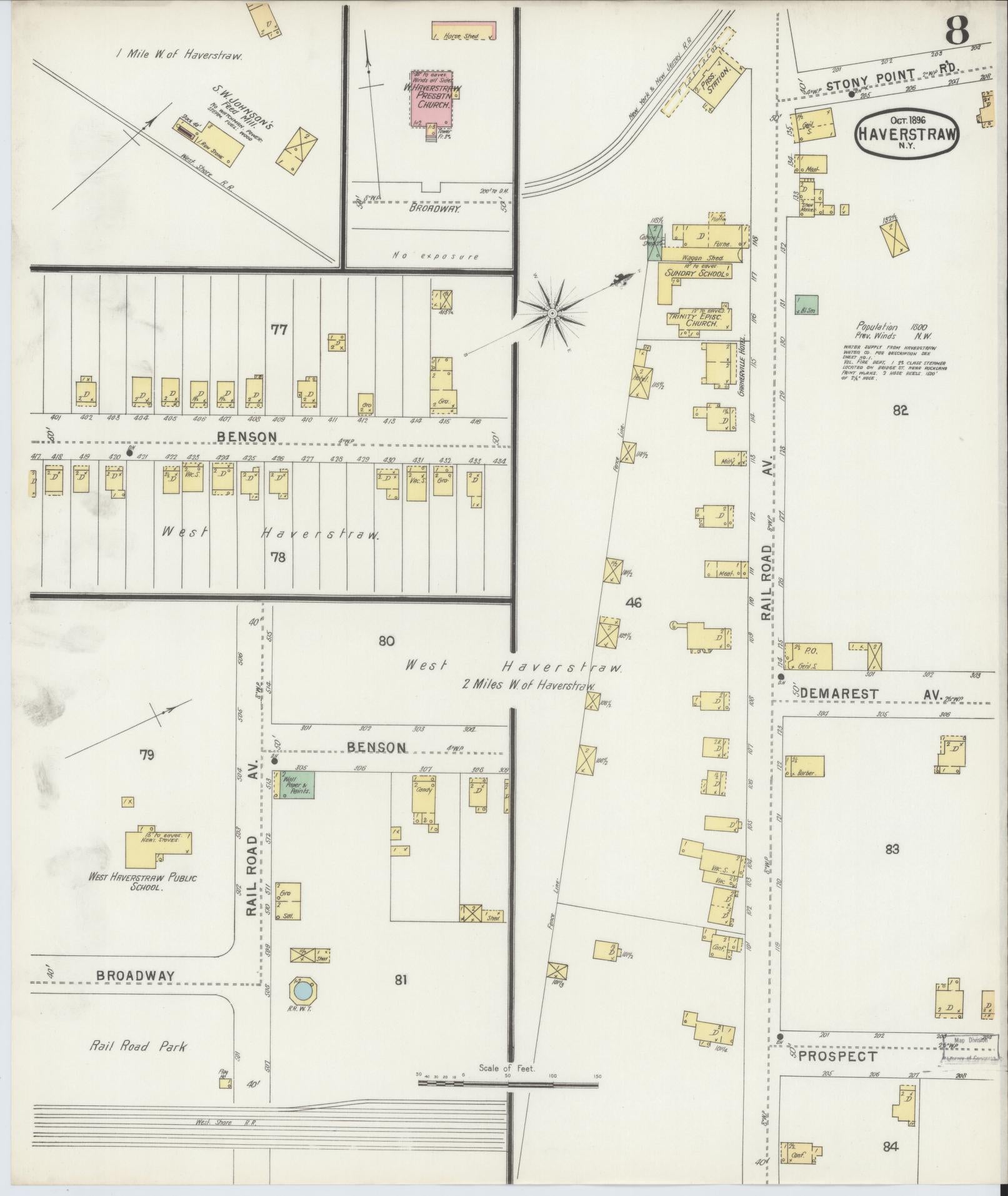 Sanborn Fire Insurance Map from Haverstraw, Rockland County, New York (1896), Sheet #0008 - Historic Sanborn Fire Insurance Map Print, vintage old map wall art, antique decor, genealogy gift, New York New York map