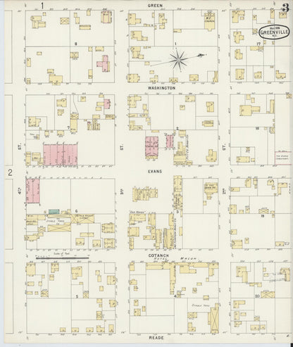Sanborn Fire Insurance Map from Greenville, Pitt County, North Carolina (1896), Sheet #0003 - Complete Map Set gallery image, historic Sanborn map, vintage wall art, North Carolina North Carolina