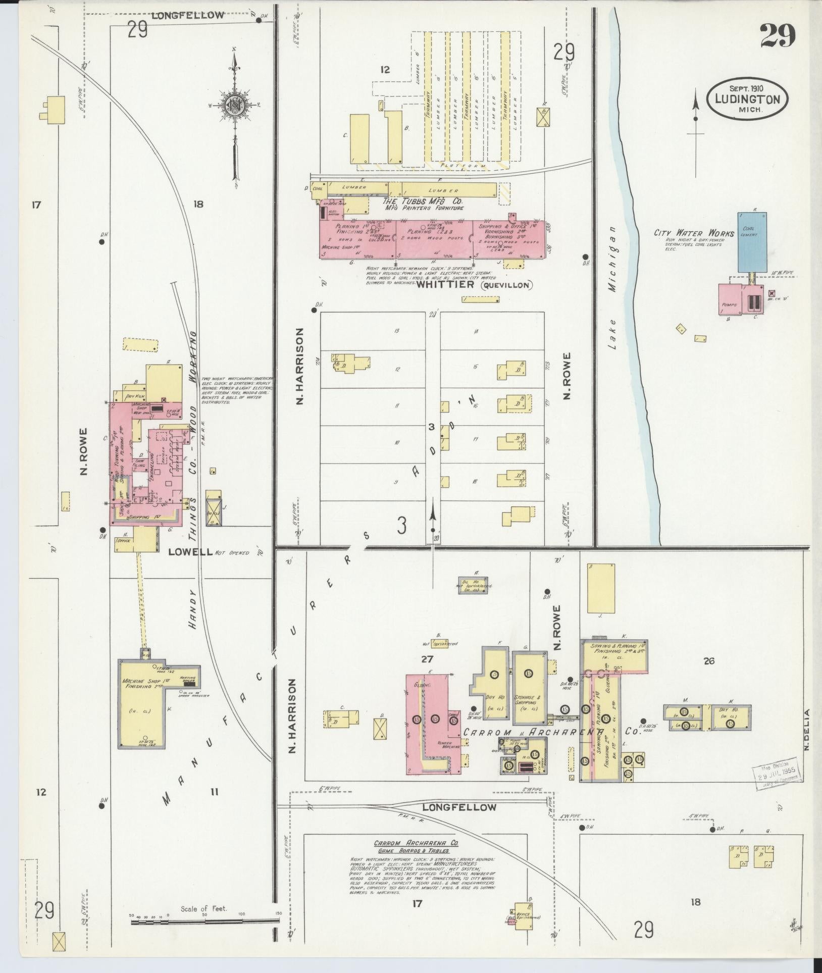 Sanborn Fire Insurance Map from Ludington, Mason County, Michigan (1910), Sheet #0029 - Complete Map Set gallery image, historic Sanborn map, vintage wall art, Michigan Michigan