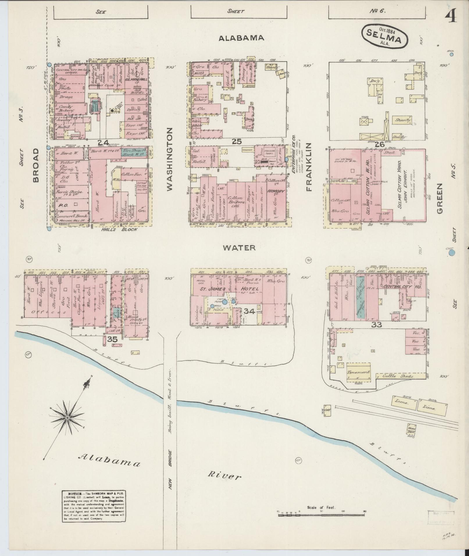 Sanborn Fire Insurance Map from Selma, Dallas County, Alabama (1884), Sheet #0004 - Complete Map Set gallery image, historic Sanborn map, vintage wall art, Alabama Alabama