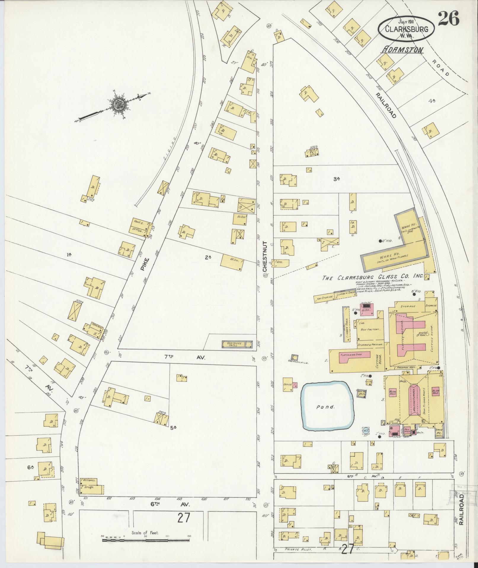 Sanborn Fire Insurance Map from Clarksburg, Harrison County, West Virginia (1911), Sheet #0026 - Complete Map Set gallery image, historic Sanborn map, vintage wall art, West Virginia West Virginia