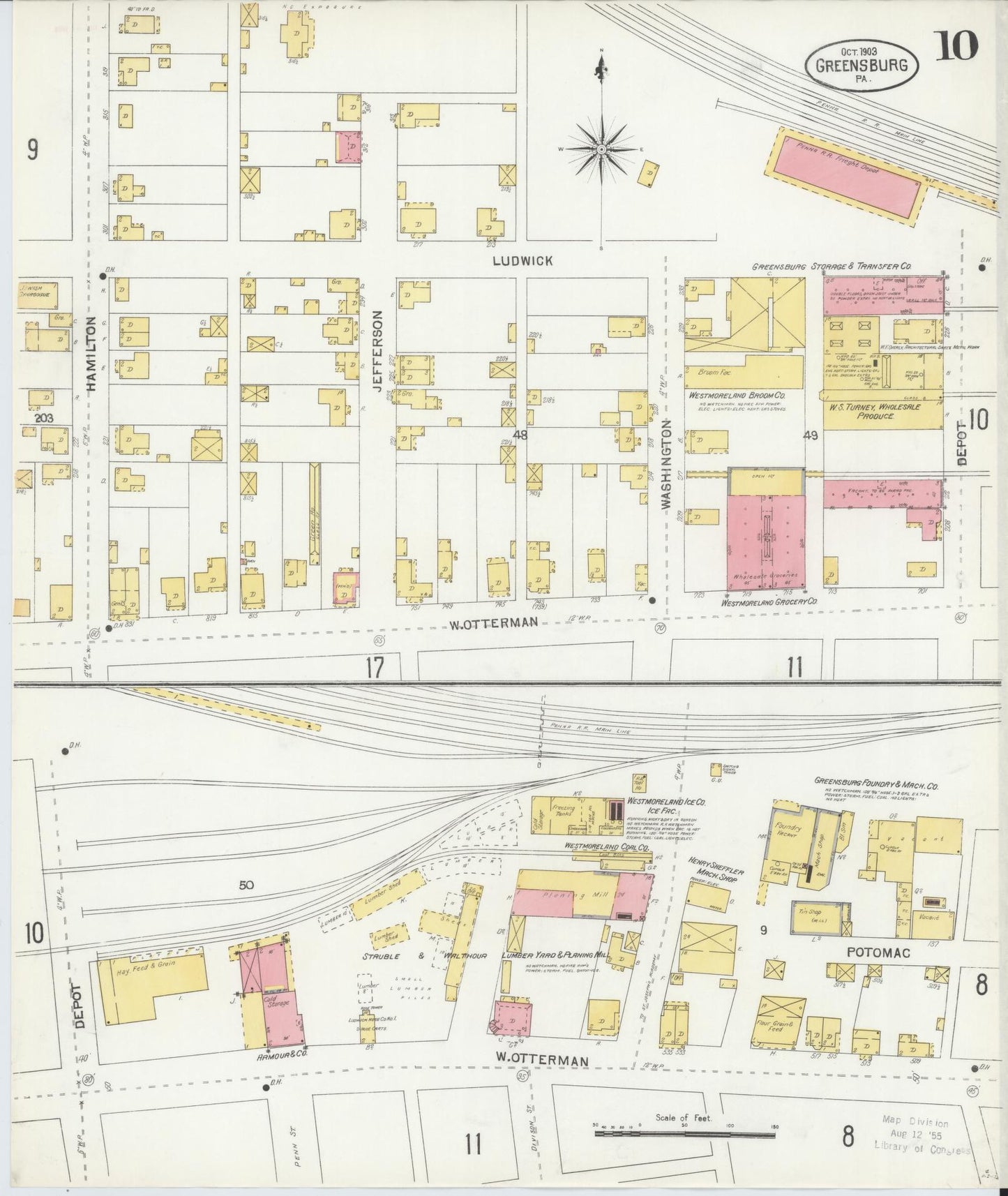 Sanborn Fire Insurance Map from Greensburg, Westmoreland County, Pennsylvania (1903), Sheet #0010 - Historic Sanborn Fire Insurance Map Print, vintage old map wall art, antique decor, genealogy gift, Pennsylvania Pennsylvania map