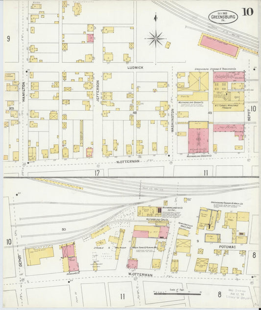 Sanborn Fire Insurance Map from Greensburg, Westmoreland County, Pennsylvania (1903), Sheet #0010 - Historic Sanborn Fire Insurance Map Print, vintage old map wall art, antique decor, genealogy gift, Pennsylvania Pennsylvania map