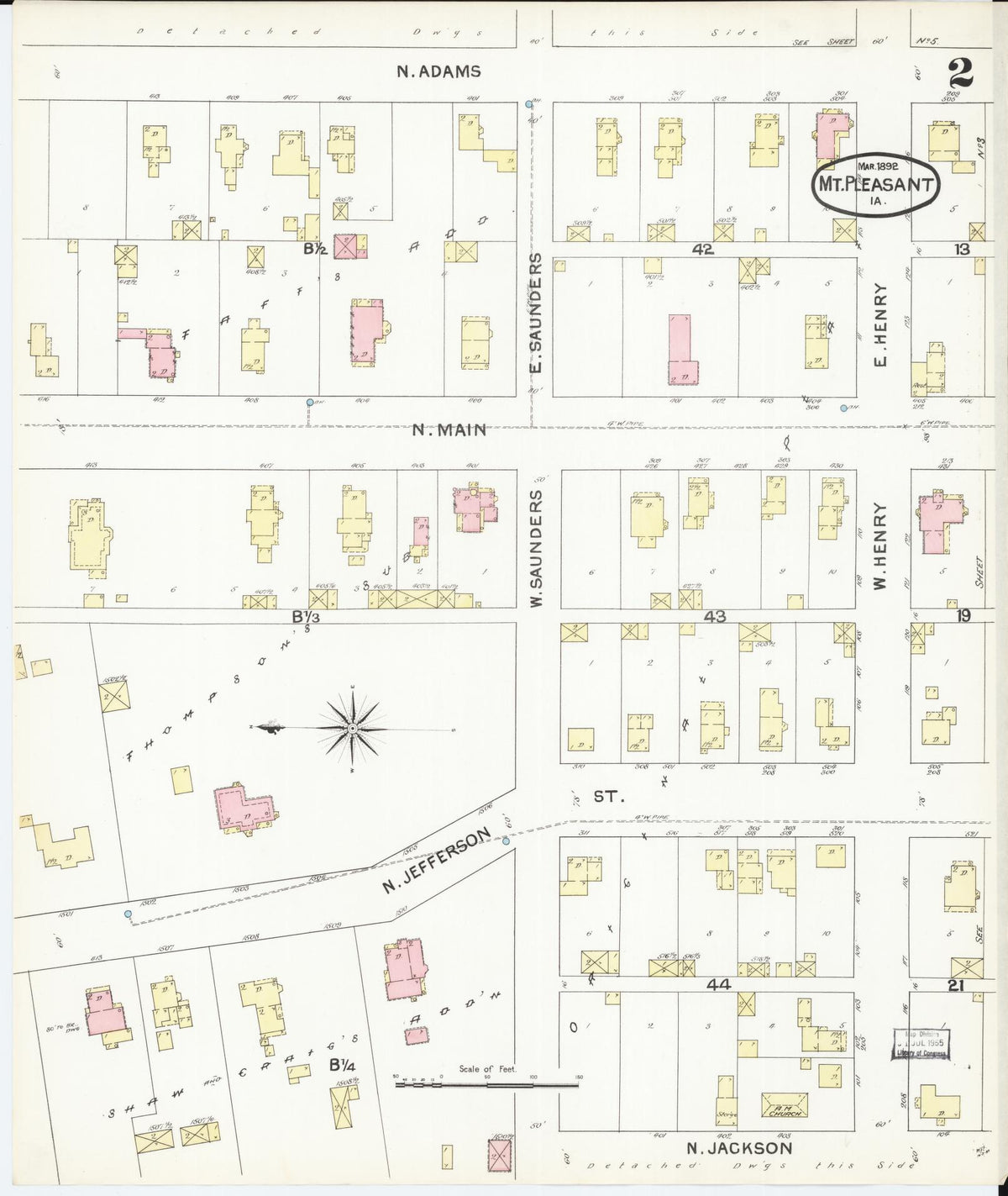 Sanborn Fire Insurance Map from Mount Pleasant, Henry County, Iowa (1892), Sheet #0002 - Historic Sanborn Fire Insurance Map Print, vintage old map wall art