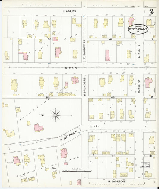 Sanborn Fire Insurance Map from Mount Pleasant, Henry County, Iowa (1892), Sheet #0002 - Historic Sanborn Fire Insurance Map Print, vintage old map wall art