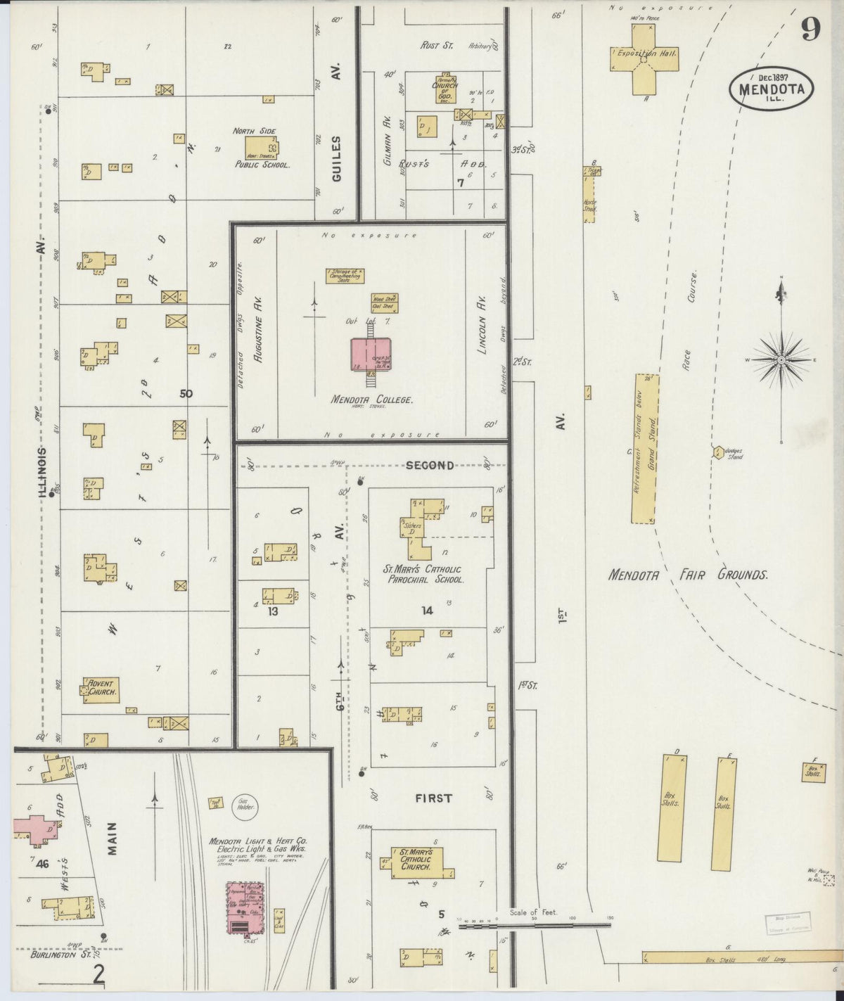 Sanborn Fire Insurance Map from Mendota, La Salle County, Illinois (1897), Sheet #0009 - Complete Map Set gallery image, historic Sanborn map, vintage wall art, Illinois Illinois