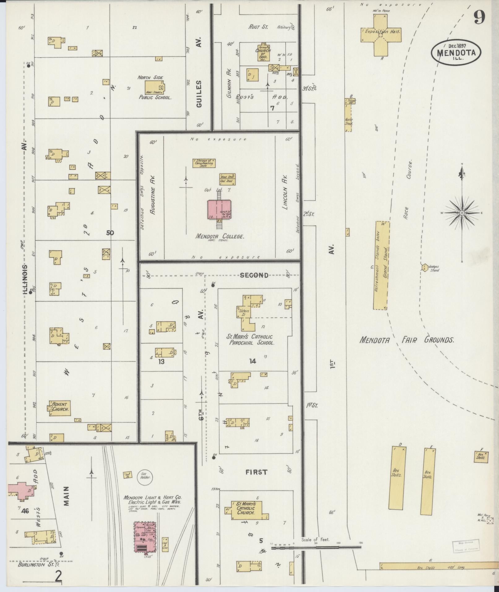 Sanborn Fire Insurance Map from Mendota, La Salle County, Illinois (1897), Sheet #0009 - Complete Map Set gallery image, historic Sanborn map, vintage wall art, Illinois Illinois