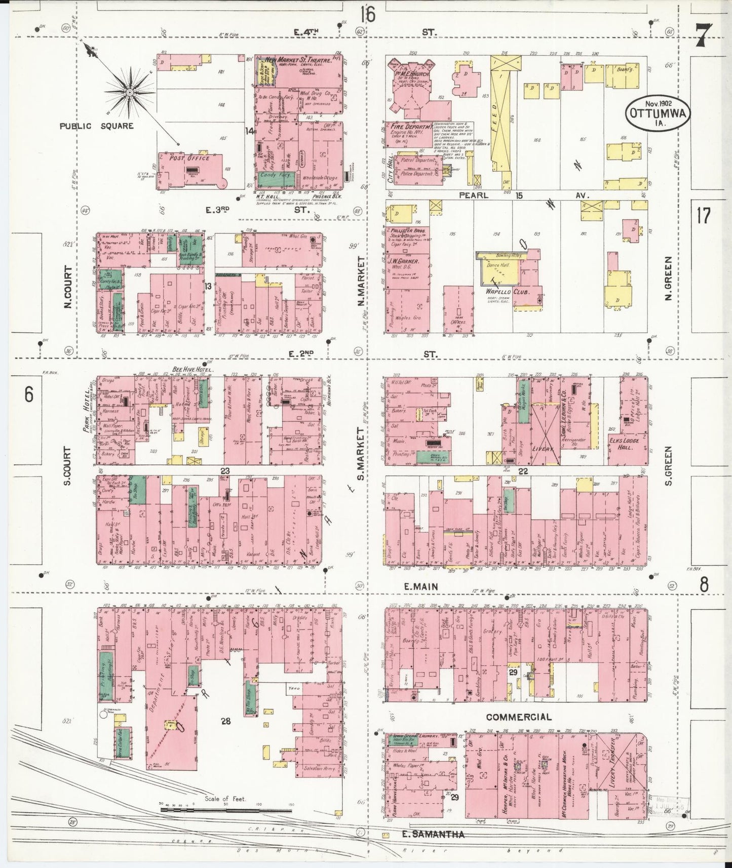 Sanborn Fire Insurance Map from Ottumwa, Wapello County, Iowa (1902), Sheet #0007 - Historic Sanborn Fire Insurance Map Print, vintage old map wall art