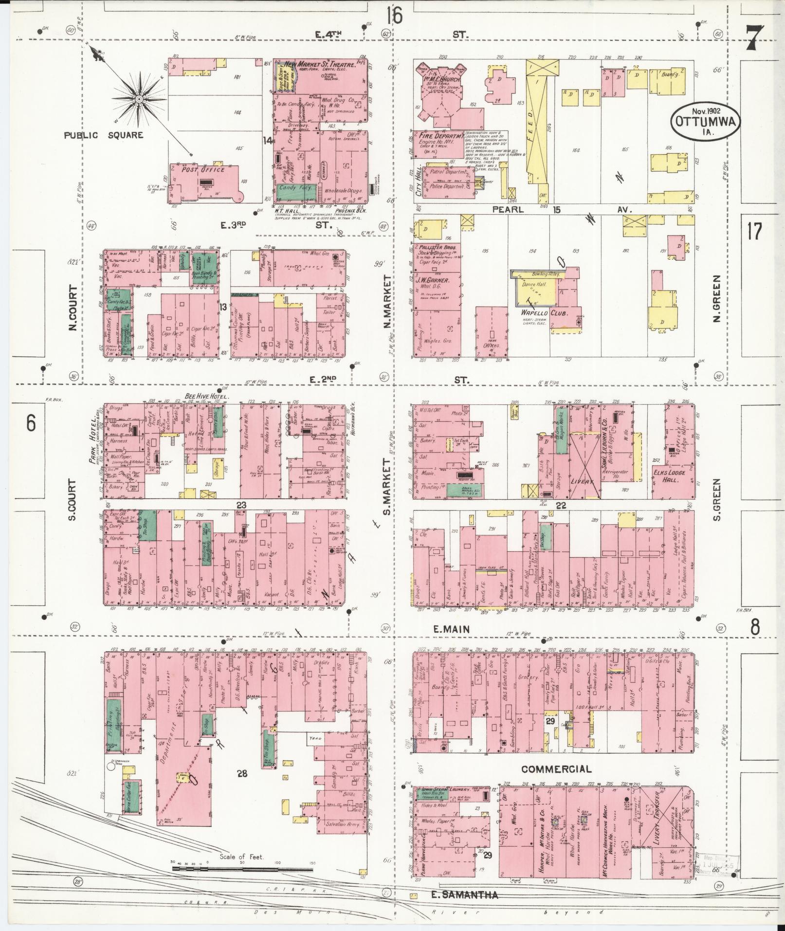 Sanborn Fire Insurance Map from Ottumwa, Wapello County, Iowa (1902), Sheet #0007 - Historic Sanborn Fire Insurance Map Print, vintage old map wall art