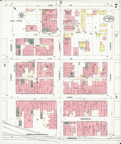 Sanborn Fire Insurance Map from Ottumwa, Wapello County, Iowa (1902), Sheet #0007 - Historic Sanborn Fire Insurance Map Print, vintage old map wall art