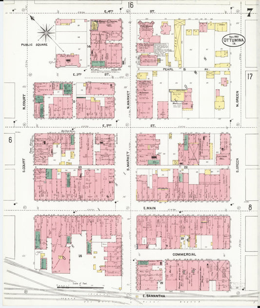 Sanborn Fire Insurance Map from Ottumwa, Wapello County, Iowa (1902), Sheet #0007 - Historic Sanborn Fire Insurance Map Print, vintage old map wall art