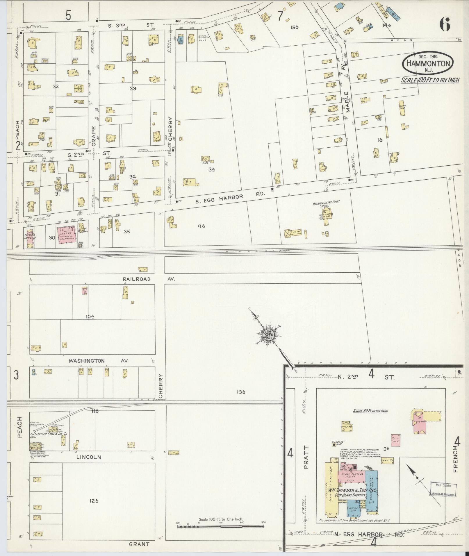 Sanborn Fire Insurance Map from Hammonton, Atlantic County, New Jersey (1914), Sheet #0006 - Historic Sanborn Fire Insurance Map Print, vintage old map wall art, antique decor, genealogy gift, New Jersey New Jersey map