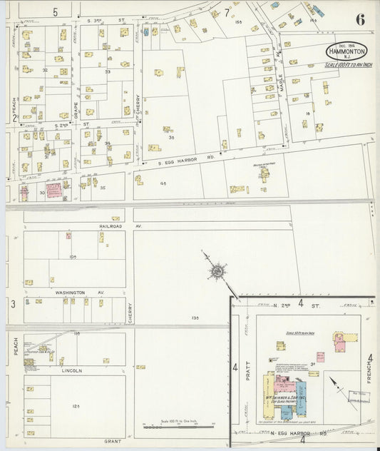 Sanborn Fire Insurance Map from Hammonton, Atlantic County, New Jersey (1914), Sheet #0006 - Historic Sanborn Fire Insurance Map Print, vintage old map wall art, antique decor, genealogy gift, New Jersey New Jersey map